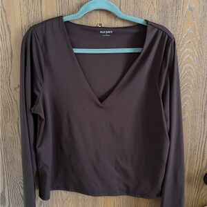 Old Navy Women's Long Sleeve V-Neck Top - Rich Brown